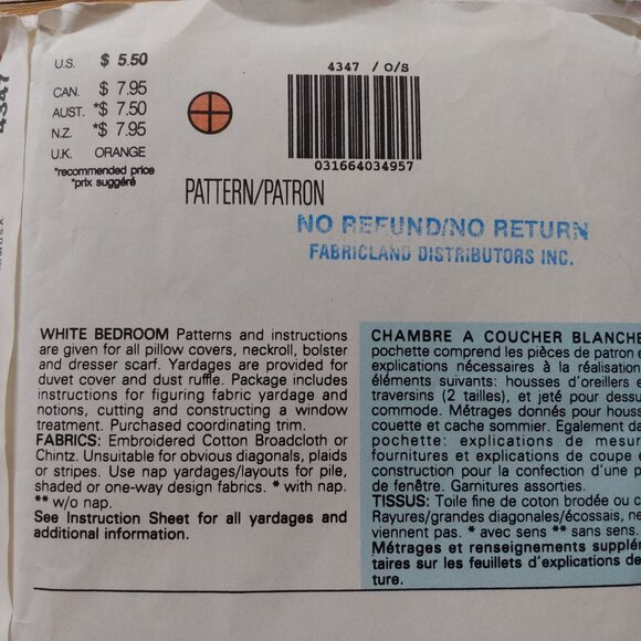 Vintage Bedroom Sewing Pattern Ruffle Duvet Cover, Curtain, Pillow Case Neckroll - Picture 5 of 10